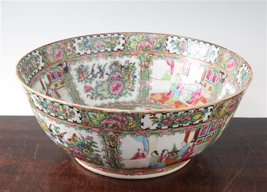 A large Chinese Canton-decorated famille rose punch bowl, c.1900, diameter 37cm